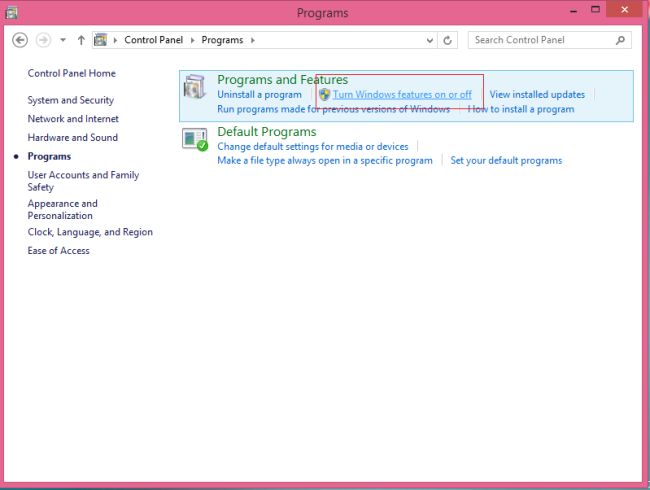 Turn Windows features 